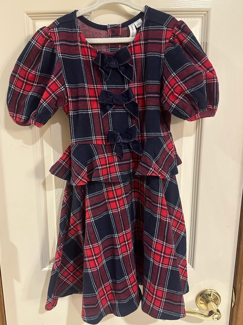 Janie and Jack Red and Navy Plaid Dress with Bow Detail